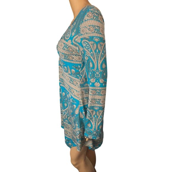 Cestyle Womens Long Sleeve Babydoll Mini-Dress Tunic Paisley Dress Size M Boho - Picture 4 of 8